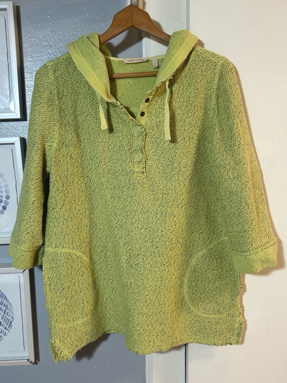 Soft Surroundings Cozumel Snap Henley Pullover Hoodie Terry Women Size L